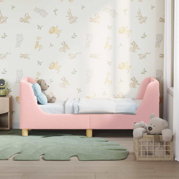 vidaXL Kinderbettgestell mit Kopfteil Rosa 70 x 140 cm Bouclé 42010845