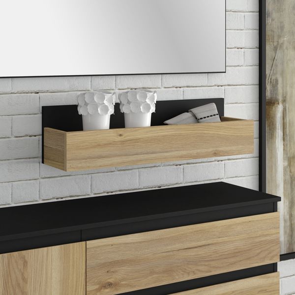 Wandregal >QUAYLE< in Mauvella Eichem Schwarz - 74,6x19x19,4cm (BxHxT)