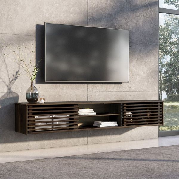 IDIMEX Lowboard RIAN, TV Lowboard hängend aus Massivholz mit Lamellentüren Nussbaum Finish