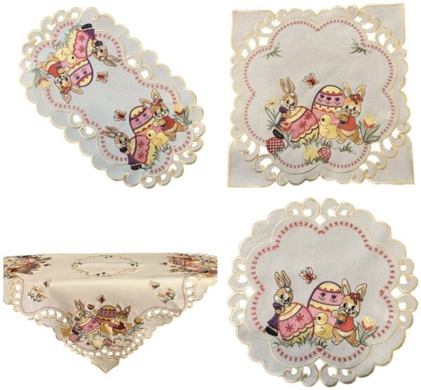 Westernlifestyle Tischdecke Osterdecke beige rosa Ostern Osterhasen Tischläufer Mitteldecke