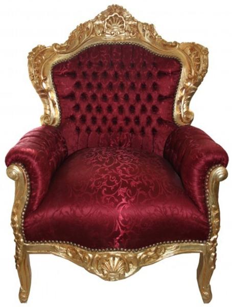 Casa Padrino Barock Sessel King Bordeaux Musterstoff / Gold - Barock Möbel