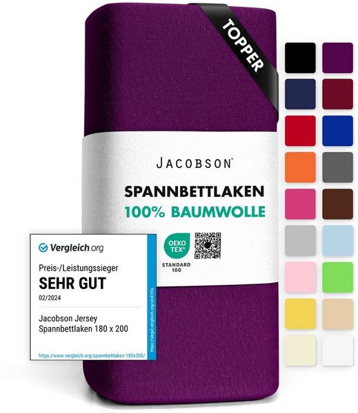Jacobson Spannbettlaken TOPPER aus 100% Baumwolle, Jersey Bettlaken 160 g/m², Spannbetttuch mit Gummizug, pflegeleicht & viele Farben