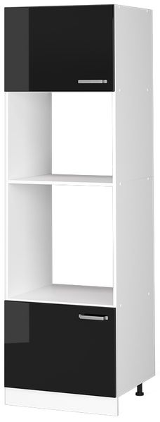 Hochschrank R-Line Schwarz Hochglanz 60 cm mit offenen Regalen, und Türen Vicco