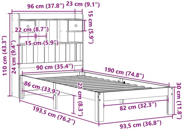 vidaXL Massivholzbett mit Regal ohne Matratze 90x190 cm Kiefer 3322587 Bild 11