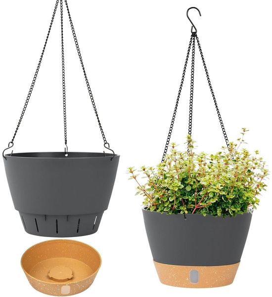 Hängende Pflanzgefäße Set 2er-Pack 20.3cm Indoor Outdoor Korb Grau