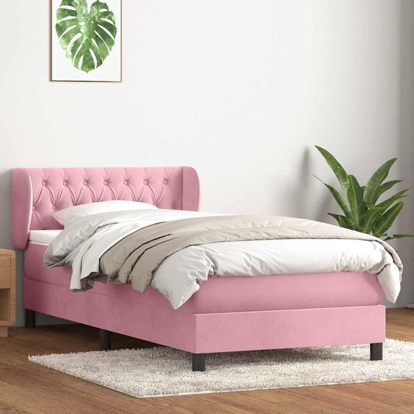 vidaXL Boxspringbett mit Matratze Rosa 90x210 cm Samt 3317768