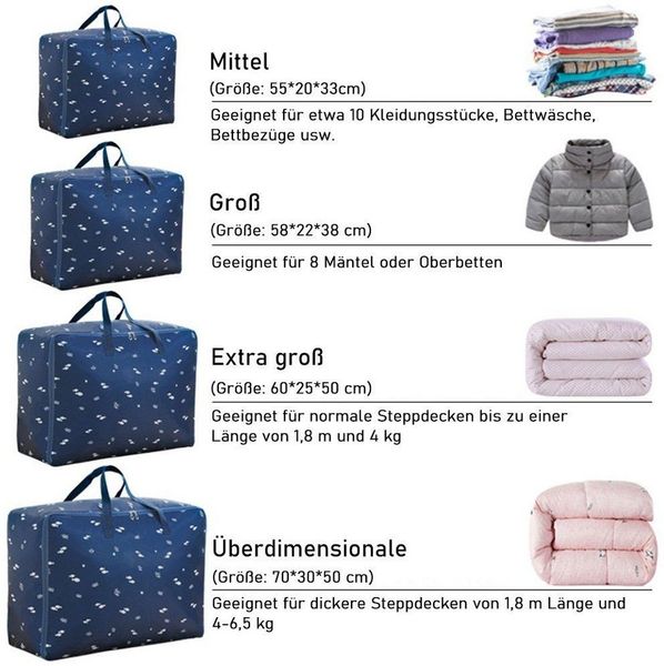 TUWENA Aufbewahrungsbox 4 Stück Aufbewahrungstasche Groß, Oxford Kleideraufbewahrung Faltbare (4 St), Umzugstasche für Umzüge, Kleidung, Bettwäsche, Haus Organisator,Decken