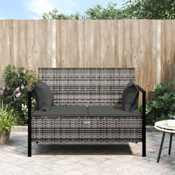 vidaXL Gartenbank 2-Sitzer mit Kissen Grau Poly Rattan 364111