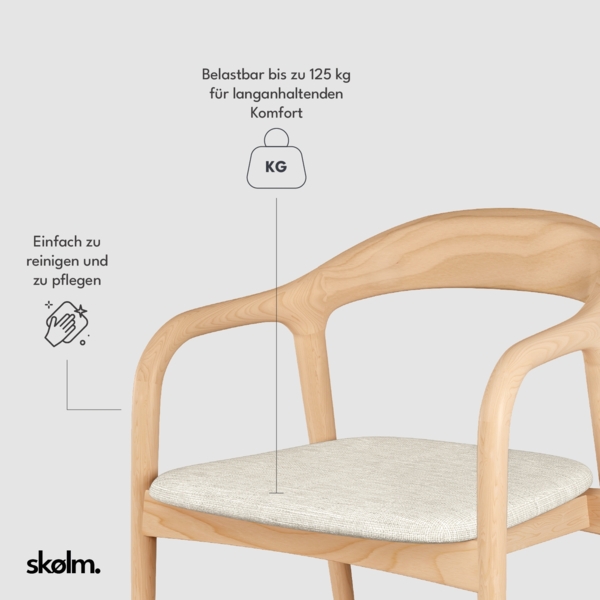 skølm 'Sól' Armlehnstuhl 2er-Set, Massivholz lackiert, natur, vormontiert, bis 125 kg belastbar, mit Sitzpolster Bild 6