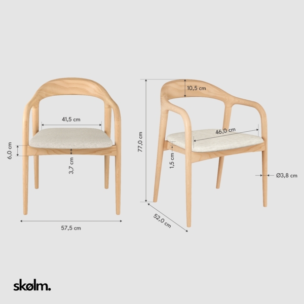 skølm 'Sól' Armlehnstuhl 2er-Set, Massivholz lackiert, natur, vormontiert, bis 125 kg belastbar, mit Sitzpolster Bild 4