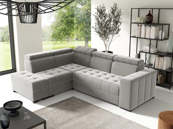 Ecksofa Schlafsofa Sofa CESENA Stoff Salvador Silbergrau Ottomane Links