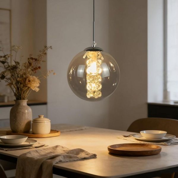 Nettlife Pendelleuchte G9 Hängelampe modern Bernstein/Grau Glas 1/3/4/6/10/15 Flammig, Höheverstellbar, LED wechselbar, Warmweiß, für Küchen Wohnzimmer Schlafzimmer Flur