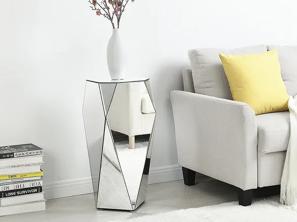 Vente-unique - SIGRID Beistelltisch Glas Silberfarben - B 30,7 cm x H 71 cm x L 30,7 cm