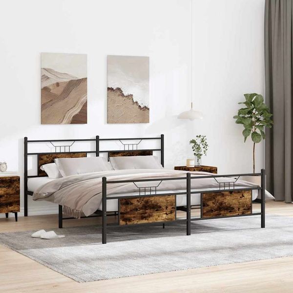 vidaXL Metallbett ohne Matratze Räuchereiche 160x200 cm 3325092