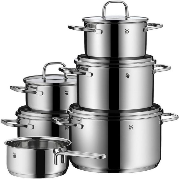 WMF Topf-Set Inspiration, Cromargan® Edelstahl Rostfrei 18/10 (Set, 11-tlg, 1 Bratentopf Ø 16/20cm, 1 Fleischtopf Ø 16/20/24cm, 1 Stieltopf Ø 16cm), Induktion