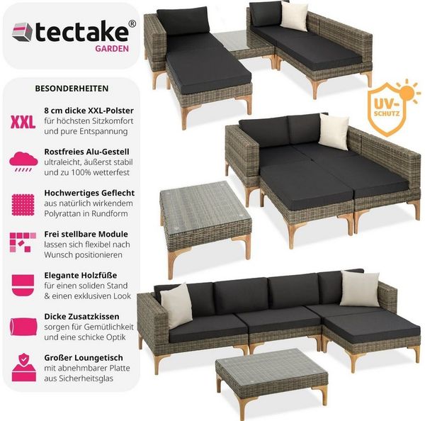 tectake Loungeset Rattan Lounge, (Set, 5-tlg), mit Aluminiumgestell Bild 2