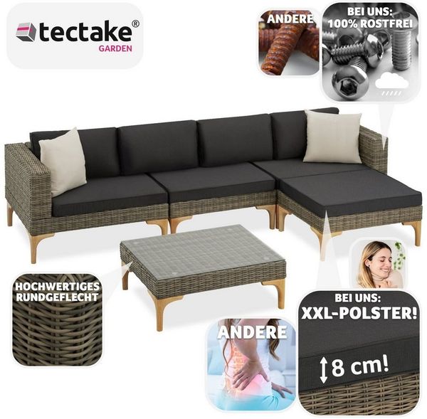 tectake Loungeset Rattan Lounge, (Set, 5-tlg), mit Aluminiumgestell Bild 3