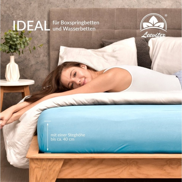 leevitex® Spannbettlaken für Boxspringbetten & Wasserbetten - Spannbetttuch 170 g/m², Gummizug: rundum, 100% Mako-Baumwolle, sehr robust, 180x200 – 200x220 cm + 40 cm Steg Bild 3