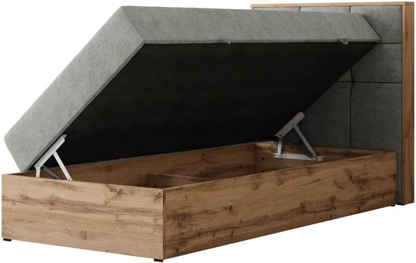 Boxspringbett ALBERO 1 90x200 mit Stauraum, 7-Zonen Multipocket Matratze H4, Bettkasten mit Federautomat, Öffnungsseite wählbar, Hotelbett - Hellgrau Strukture - Topper Visco - Rechts Bild 4