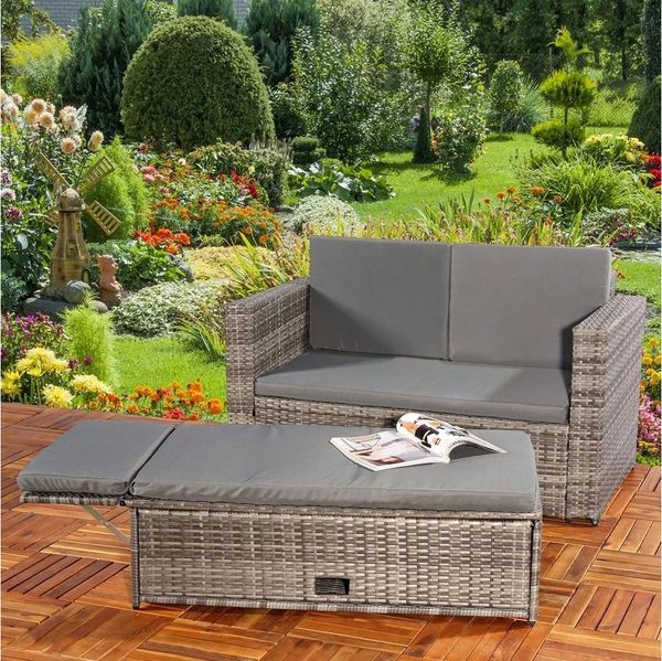 Melko Gartenlounge-Set Gartensofa Lounge Sessel Gartenmöbel Polyrattan Fußbank Sitzgarnitur, (Set), Kissen inkl. Reißverschluss, daher abnehm- und waschbar