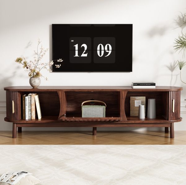 TV-Lowboard aus MDF mit Schiebetüren & Klapptür, 165x39,5x46 cm, Braun