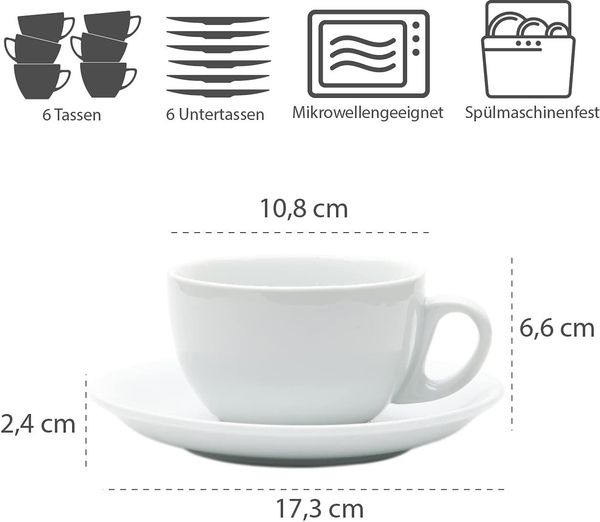 Gastro Spirit Latte-Macchiato-Tasse 12tlg. Milchkaffee Tassen Set 350 ml, weiß, Porzellan, Italia Serie, 12-tlg, Keramik, extra dicke Wandstärke