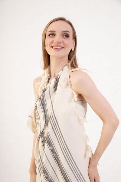 herémood Saunatuch XXL Hamamtuch 100×180cm Weiches & Saugfähiges Strandtuch aus Baumwolle, (Spar Set (2er Pack & 4er Pack), 2-St), Schnelltrocknendes Saunatuch mit Fransen – Beige-Schwarz