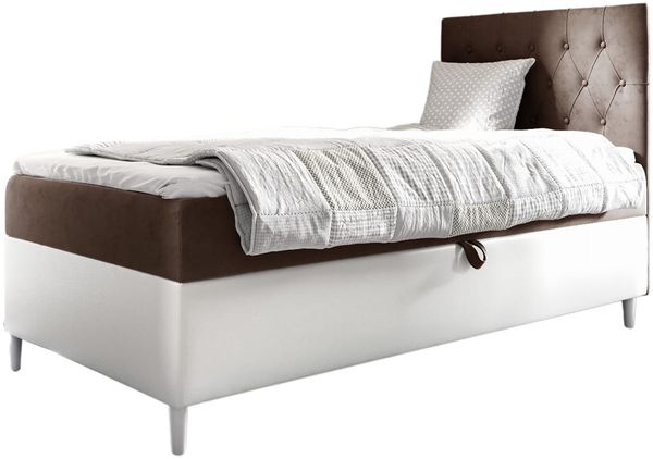 MEBLINI Kinderbett mit Bettkasten FILIPPO 1 80x200 Rechts – H3/Braun Samt Gepolstert Einzelbett mit Matratze - Polsterbett mit Stauraum - Bett mit Kopfteil – Stauraumbett