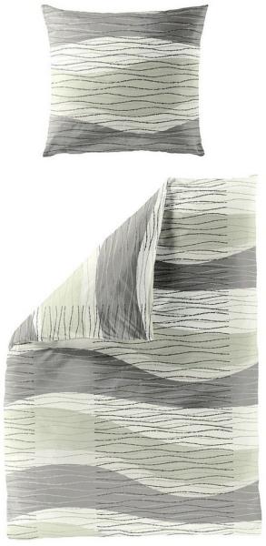 JACK Bettwäsche 135x200 cm Wellen Linien Grau Grün Bierbaum, Seersucker, 2 teilig, modernes und dezentes Wellenmuster