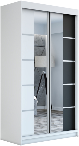 Schwebetürenschrank ERA 2-türig Schrank 120 cm (mit Spiegel) Farbe: Weiß , schwarz