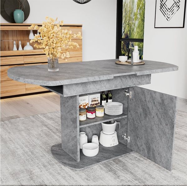 Sweiko Esstisch Ausziehbarer ovaler Esstisch mit Stauraum, (Kaffee-Freizeittisch, moderner minimalistischer Esstisch, 2 Staufächer und 1 Aufbewahrungsschränke), L110/130*W70*H75cm