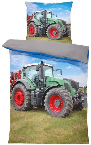 One Home Bettwäsche Fotodruck, Mikrofaser, 2 teilig, Traktor Trecker Kinder, Knitterfrei Weich für Sommer und Winter