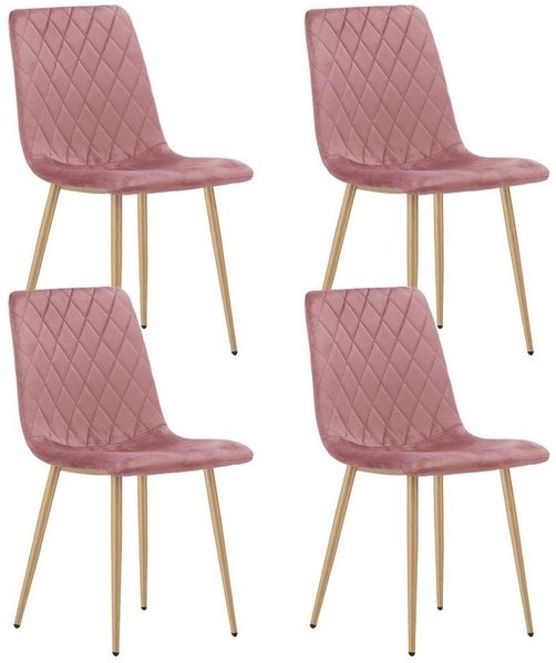 Home Collective Esszimmerstuhl Wohnzimmerstuhl Stuhl mit Velours-Sitz (ergonomisch, ideal für Wohnzimmer, Büro, Schlafzimmer oder Esszimmer), maximale Belastung: 120 kg, rosa mit holzfarbenen Beinen 4er Set