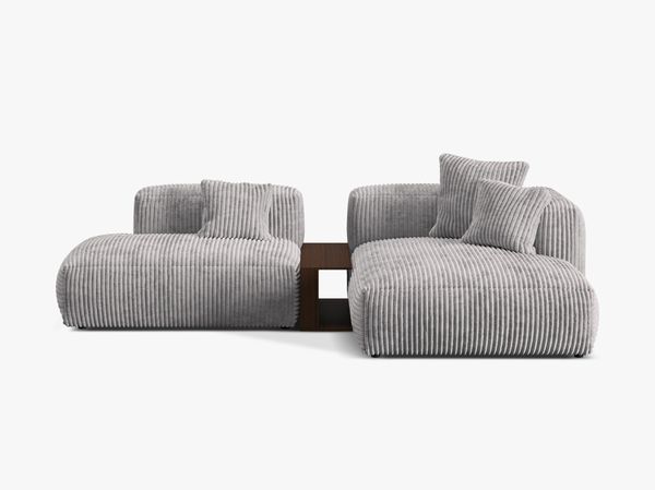 Micadoni Ecksofa Martina 2-Sitzer mit Couchtisch Rechts Kord Hellgrau