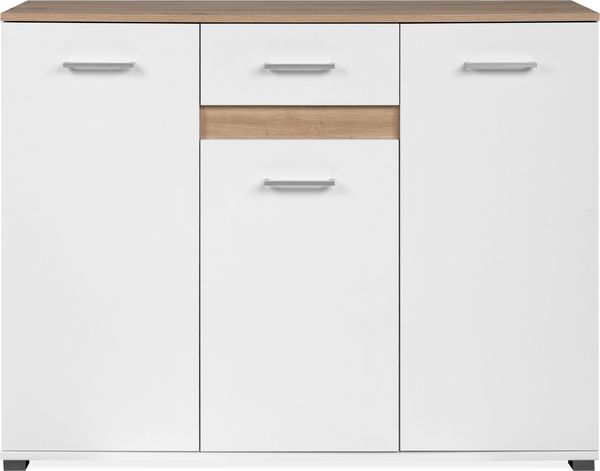 Sideboard >Volos< in weiß / Artisan Eiche Dekor - 118x91x35 (BxHxT)
