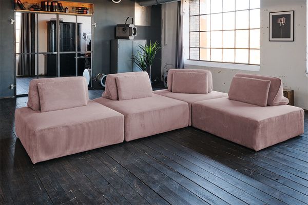 KAWOLA Modulsofa WIOLO SOFT 4 Module 4 Rückenkissen Cord rosa 84 x 222 x 333 cm