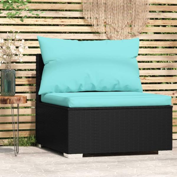 vidaXL Garten-Mittelsofa mit Kissen Schwarz Poly Rattan 317537