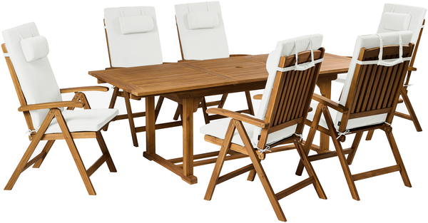 Beliani 'JAVA PREMIUM' Gartenmöbel Set 6-Sitzer, Akazienholz Cremeweiß