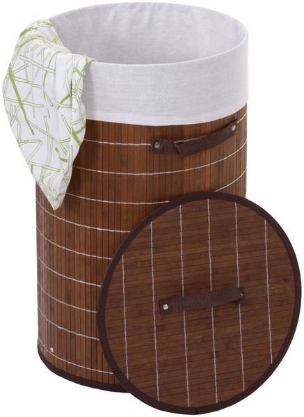 Mendler 'HWC-C21' Wäschekorb, Bambus weiß, Ø 59x35 cm, 50 l, Braun
