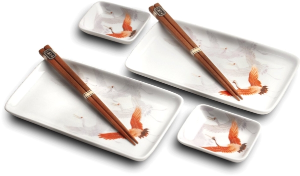 WestCraft Sushiteller SUSHI TELLER SET, Sushi Geschirr Set, Mehrteiliges Sushi-Set, (6 St), 2 Personen Sushi-Teller, Schalen und Essstäbchen in versch. Farben
