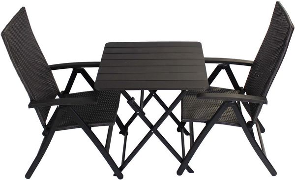 DM-Handel Balkonset Balkonset 3Tlg. Klappstühle Klapptisch Polyrattan, (Klappbare Tisch + klappbare Stühle platzsparend, 3-tlg, Bistro-Set Gartenmöbel Grau Neu)