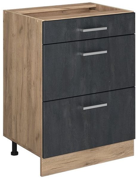 Küchenunterschrank R-Line Schwarz Beton 60 cm ohne Arbeitsplatte Vicco
