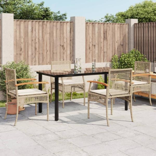 vidaXL 5-tlg. Garten-Essgruppe mit Kissen Beige Poly Rattan 3213634