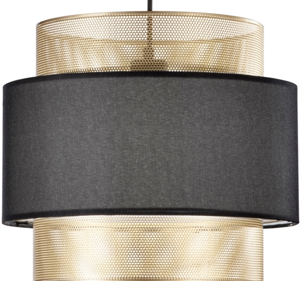 LED Hängelampe einflammig, Metall Gold mit Stoffblende Schwarz, Ø 35cm Bild 5