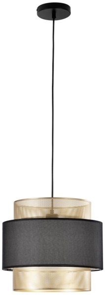 LED Hängelampe einflammig, Metall Gold mit Stoffblende Schwarz, Ø 35cm Bild 2