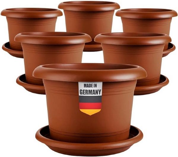 SUSTANIA Blumentopf Pflanzkübel mit Untersetzern (6er Set 30 cm Durchmesser), Terracotta Pflanztopf rund