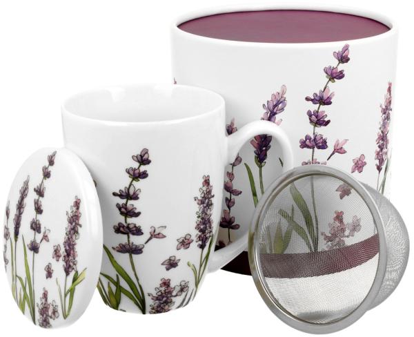 DUO FLORAL 23718 Becher 380 ml mit Teesieb CLASSIC LAVENDER mit Teesieb, New Bone China Porzellan