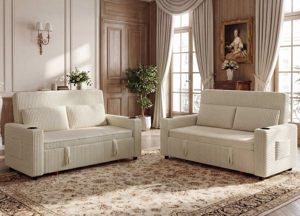 GUNJI Sofa Klappbares Doppelsofa, Sitzecke Doppelzweck Schlafsofa mit Becherhalter + Aufbewahrungstasche Geeignet für kleine Wohnungen/Wohnzimmer