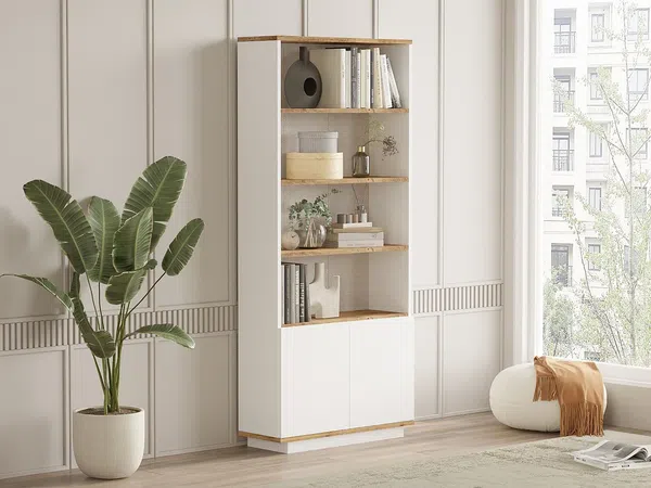 Vente-unique - LOTULA Bookcase Holz, Platte BeigeWeiß - B 26,8 cm x H 168,3 cm x L 75,5 cm