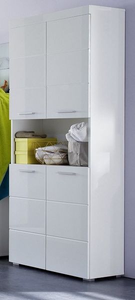 trendteam Hochschrank Amanda (Badschrank / Mehrzweckschrank in weiß, 4-türig) 8 Fächer